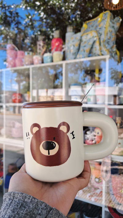Taza de Cerámica con Tapa Cream Bear