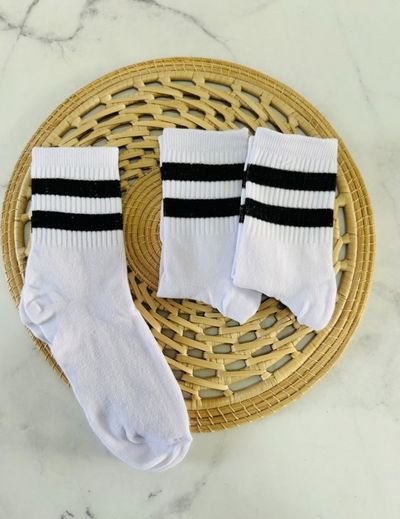 Media tenis infantil doble hilado Old School blanc