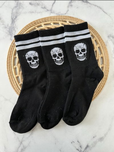 Media 3/4 adulto doble hilado negra calavera