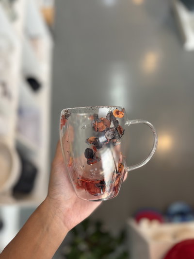 Taza doble vidrio flores 