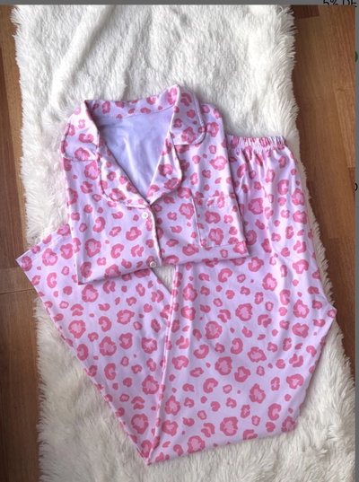 Pijama camisero rosa print