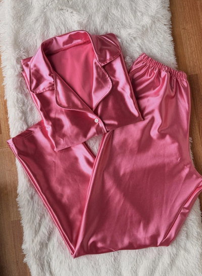 Pijama camisero saten  rosa 