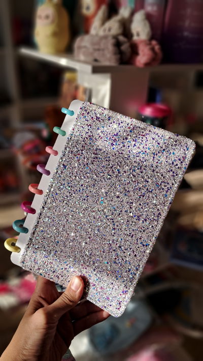 Cuaderno glitter con discos