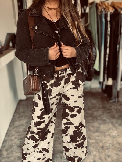 Palazzo Denim Cow Print