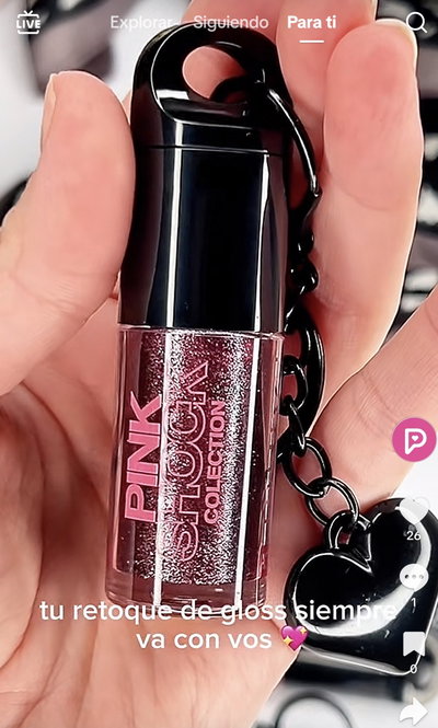 Brillo labial con glitter + llavero Pink Shock - Pink 21 (3 o 6 UNIDADES)