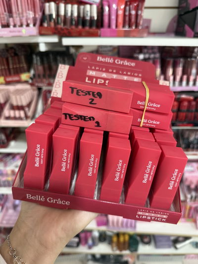 LABIAL MATE LIPSTICK BARRA- BELLE GRACE- LOTE 28 UNIDADES + 2 TESTER