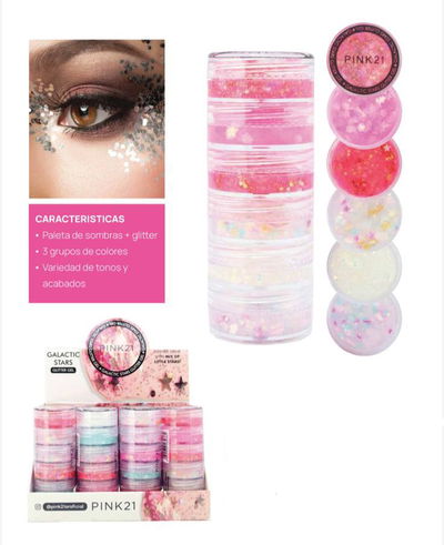 CAJA ENTERA (12 UNIDADES) SET X6 GLITTER GEL PINK 21