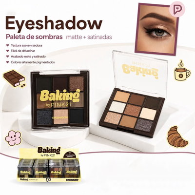 Paleta x9 sombras Baking - Pink 21 (MEDIA CAJA/CAJA ENETERA)