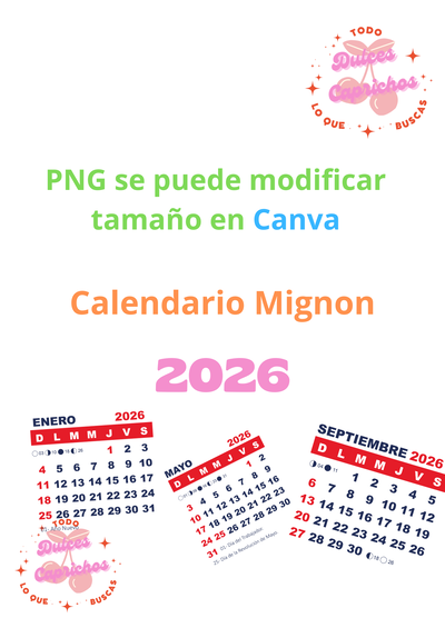 Calendario mignon PNG 2026