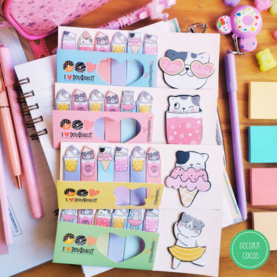 Nota adhesiva Cute Cat c/ banderitas