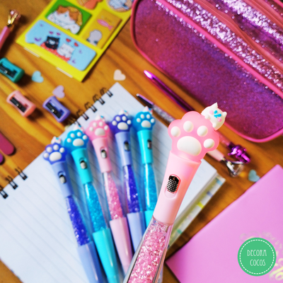 Bolígrafo Huella gatito piedritas y luz