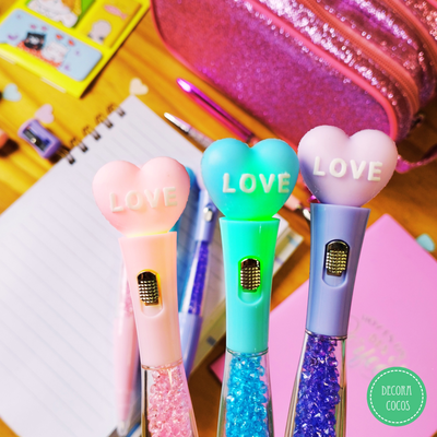 Bolígrafo Corazón piedritas y luz