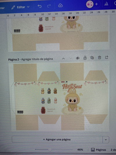 Editable en canva caja SIMIL labubu