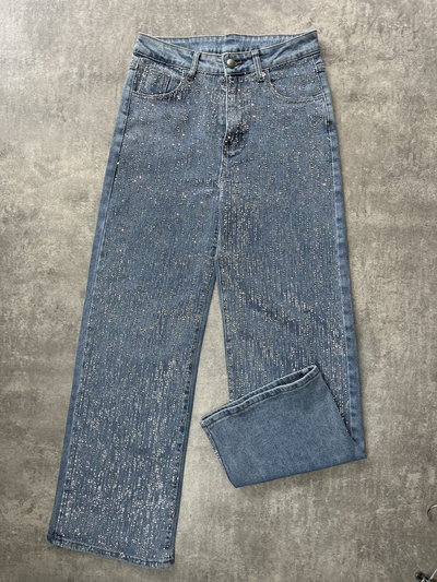 Wide leg con strass celeste 