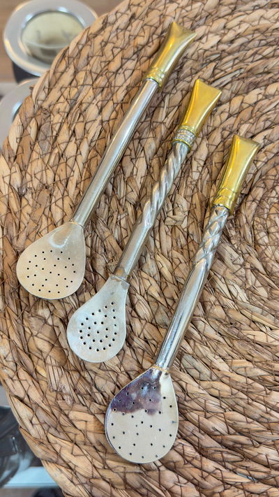 BOMBILLONES RECTOS DE ALPACA Y BRONCE 