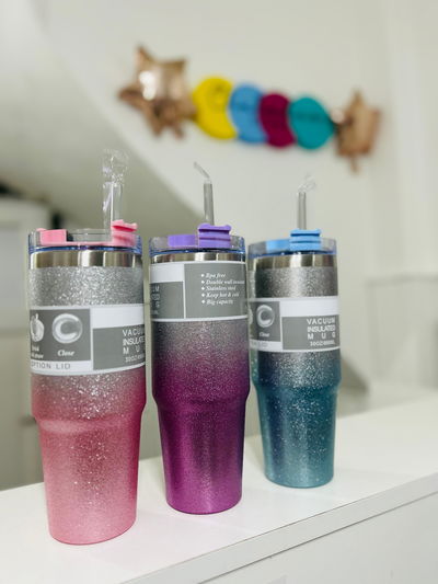 VASO 900 ML SIN MANIJA CON SORBETE GLITTER