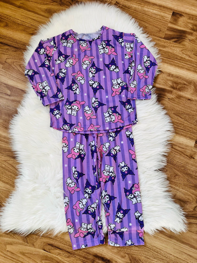 Pijama infantil full Kuromi y Melodi violeta(S (6 a 8 años)