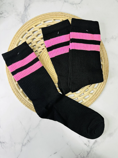 Media 3/4 doble hilado negra rayas rosa