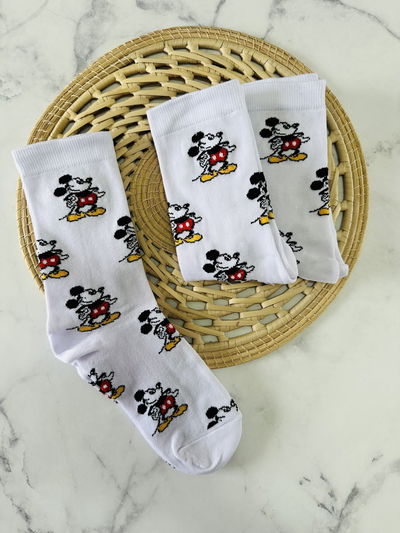 Media 3/4 adulto doble hilado mickey fondo blanco 