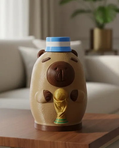 ALCANCIA Y HUEVO PASCUA CAPIBARA COPA DEL MUNDO CON GORRITO