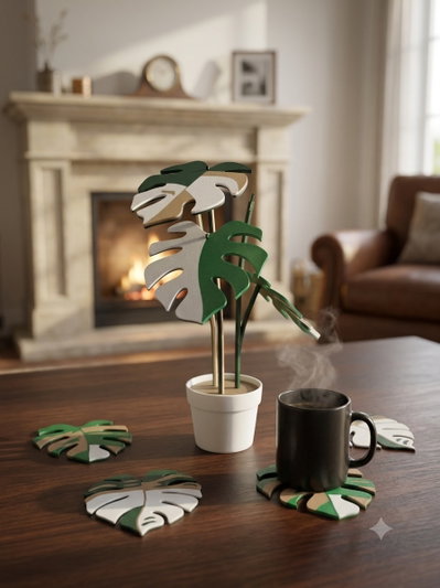 POSAVASOS DE MONSTERA TRICOLOR 3D