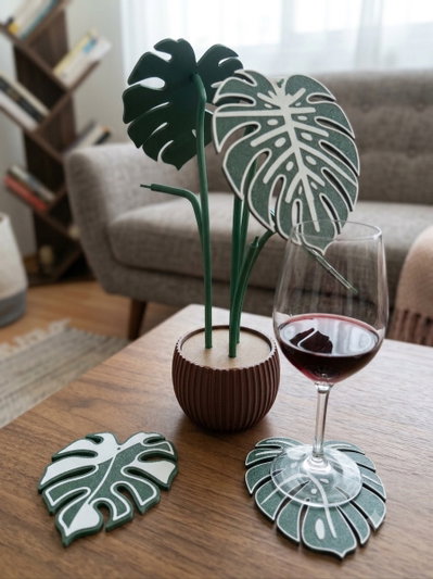 POSAVASOS DE MONSTERA 3D