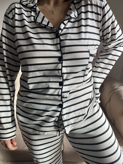 Pijama camisero Blanco con líneas negras 