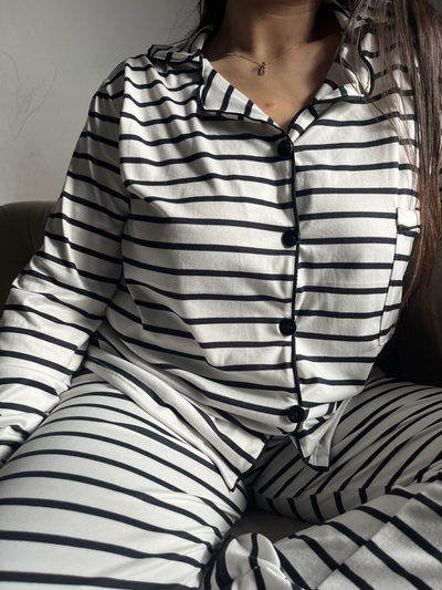 Pijama camisero Blanco con líneas negras