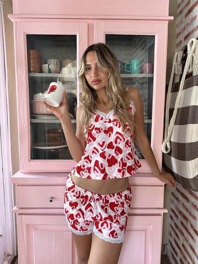 Pijama morley rojo corazones