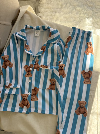 Pijama camisero niños rayado ositos