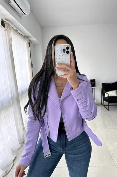 Campera de cuero YD modelo cordones