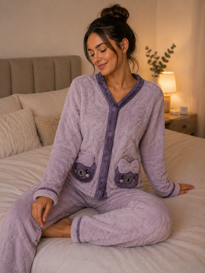 Pijama camisero importado polar soft violeta