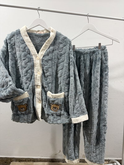 Pijama camisero importado polar soft celeste ositos