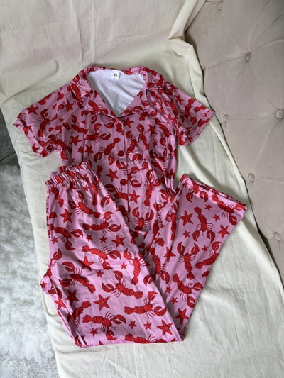 Pijama camisero rosa langostinos 