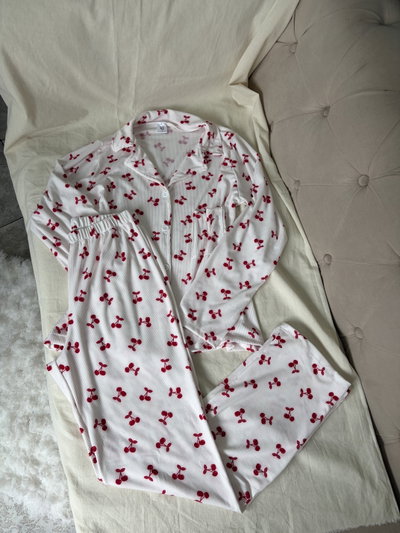 Pijama camisero de morley off white cerezas (ver descripción)