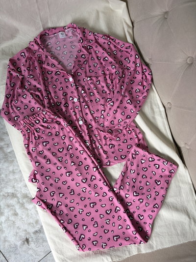 Pijama camisero de morley rosa corazones 