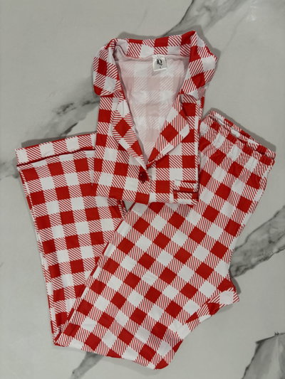 Pijama camisero cuadrille rojo
