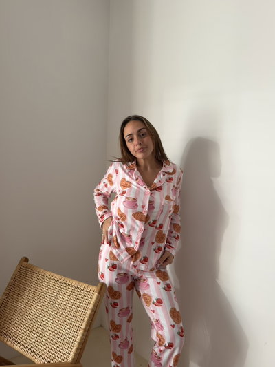 Pijama camisero rayado rosa Sweet breakfast
