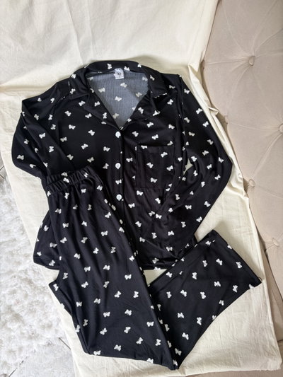 Pijama camisero de morley negro mariposas 