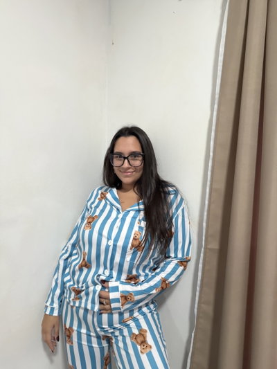 Pijama camisero rayado osito 