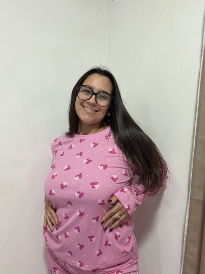 Pijama Nube mangas largas rosa corazones  