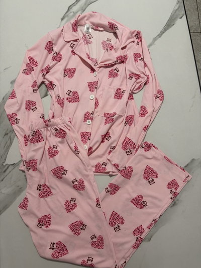 Pijama camisero de morley rosa corazon gatito 