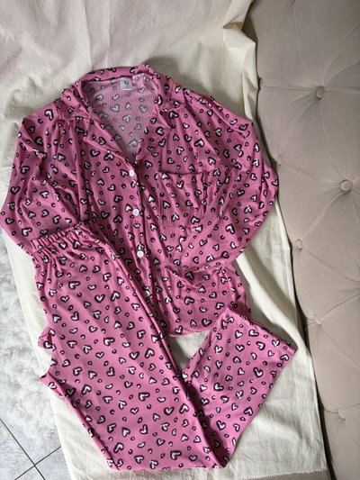 Pijama camisero de morley fucsia corazones