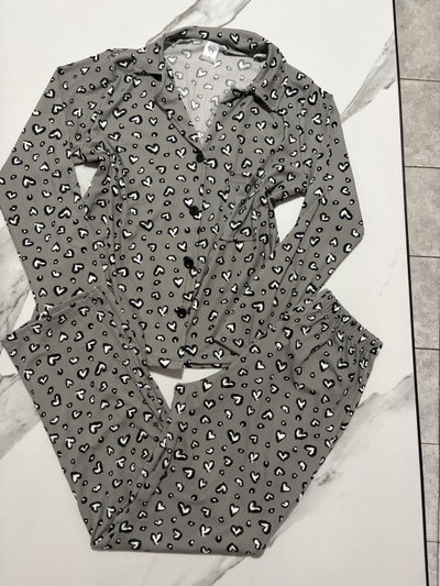 Pijama camisero de morley gris corazones
