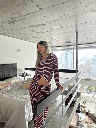 Pijama camisero bordo 