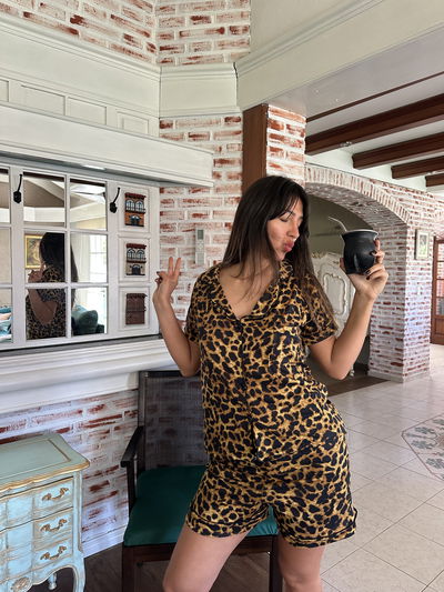Pijama camisero animal print