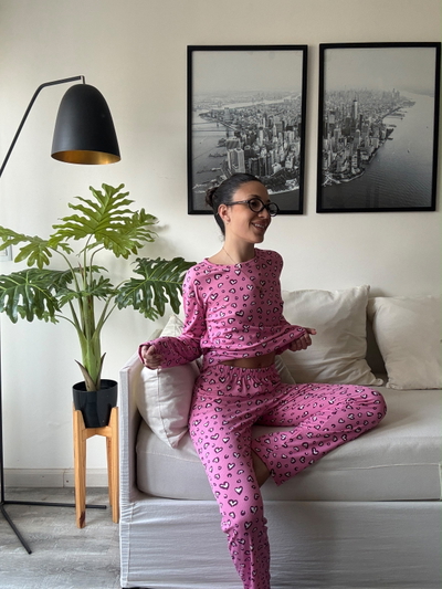 Pijama Nube mangas largas fucsia corazones  
