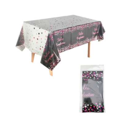 Mantel Metalizado C/Circulos NEGRO C/ROSA