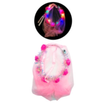 Velo C/Corona de Flores Luminosa ROSA
