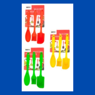 Set 3 Utensillos Silicona 22Cm Espatula Pincel Cuchara